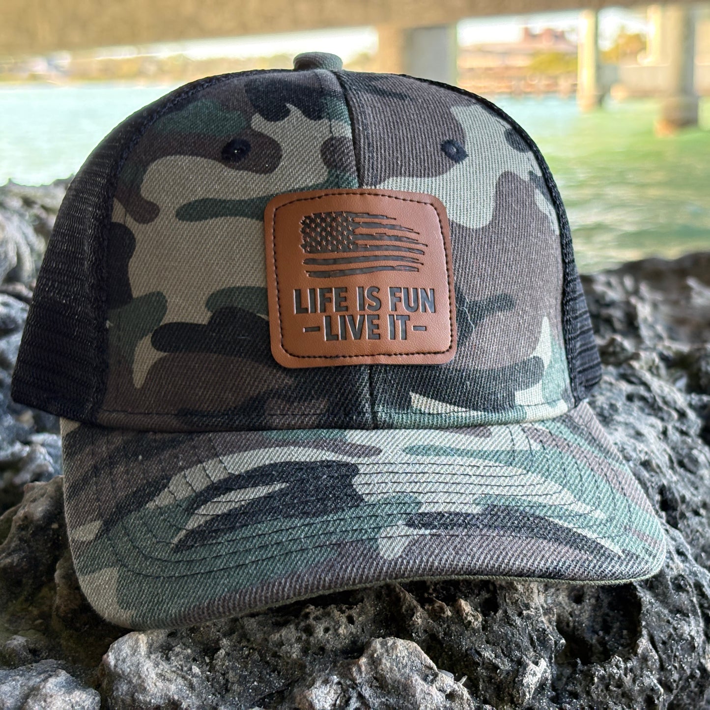 Life Is Fun Live It camo hat lifestyle - patriotic trucker hat for fishing and outdoors