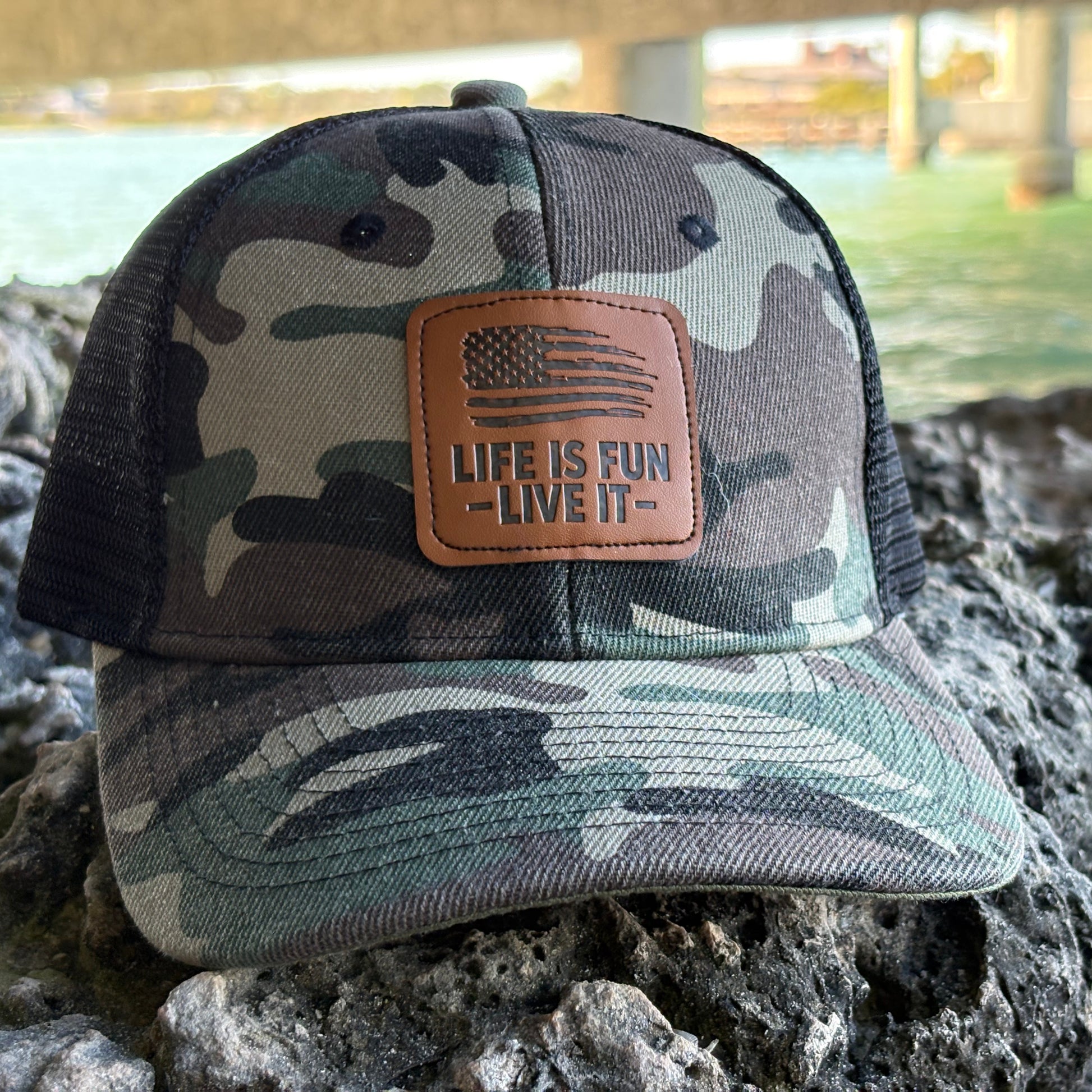 Life Is Fun Live It camo hat lifestyle - patriotic trucker hat for fishing and outdoors
