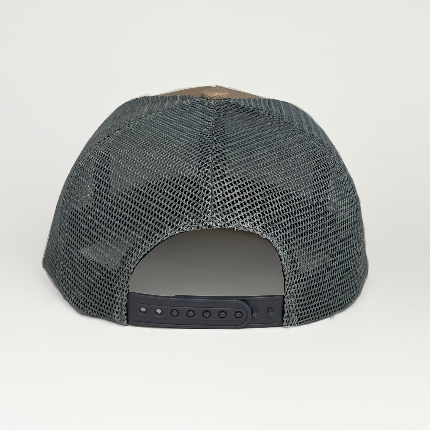 Sheepshead hat back view - Keeper Sheeper grey mesh panels and snapback closure